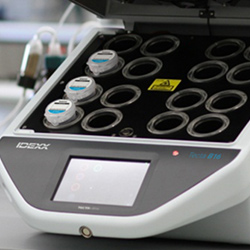 Tecta B16 instrument open with 3 test cartridges.