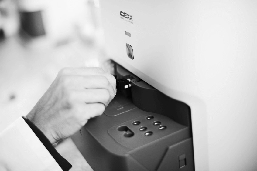 Hand loading IDEXX analyzer.
