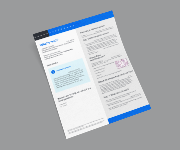 SNAP Leish 4Dx client-friendly handout outlining next steps.