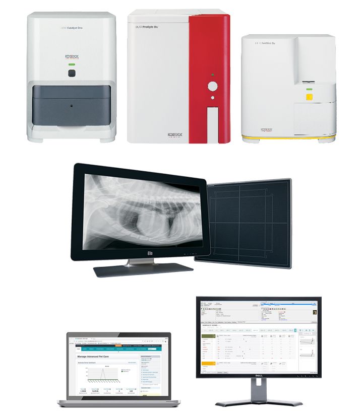 Sample of IDEXX analyzers, software, and services - stacked