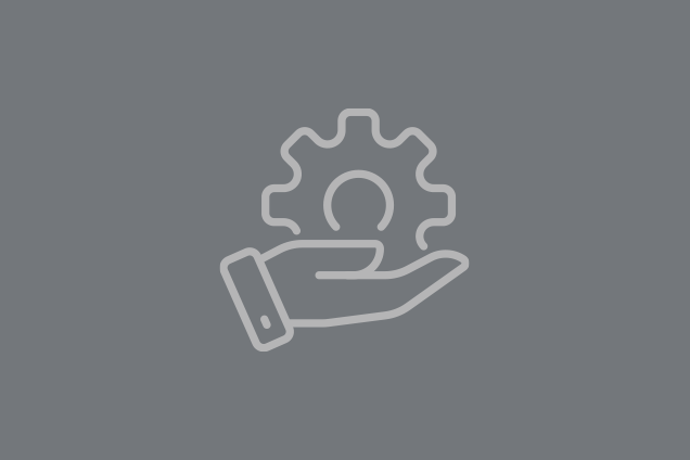 Graphic of hand holding gear.