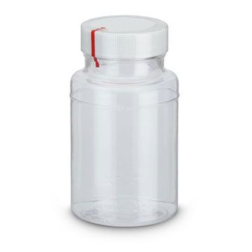 120 mL vessel containing sodium thiosulfate with a 100 mL fill line