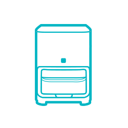 Graphic of teal Catalyst One analyzer in white circle