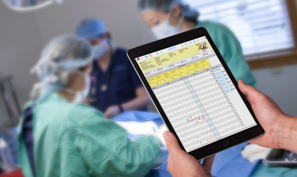 SmartFlow anesthetic sheet being used on an iPad during surgery