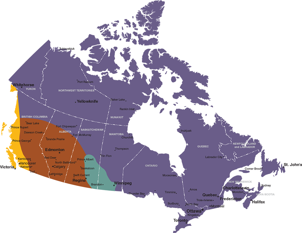 map of Canada regions.