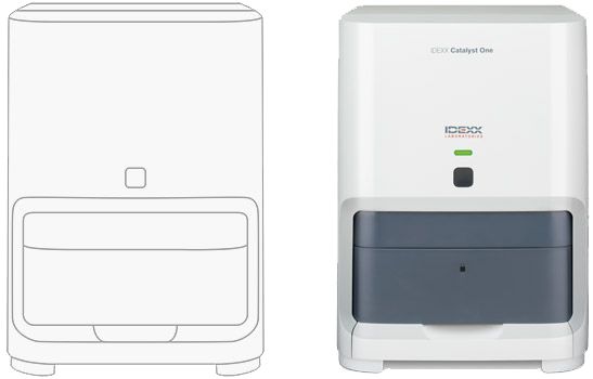 Illustration and photograph of IDEXX Catalyst One analyzer