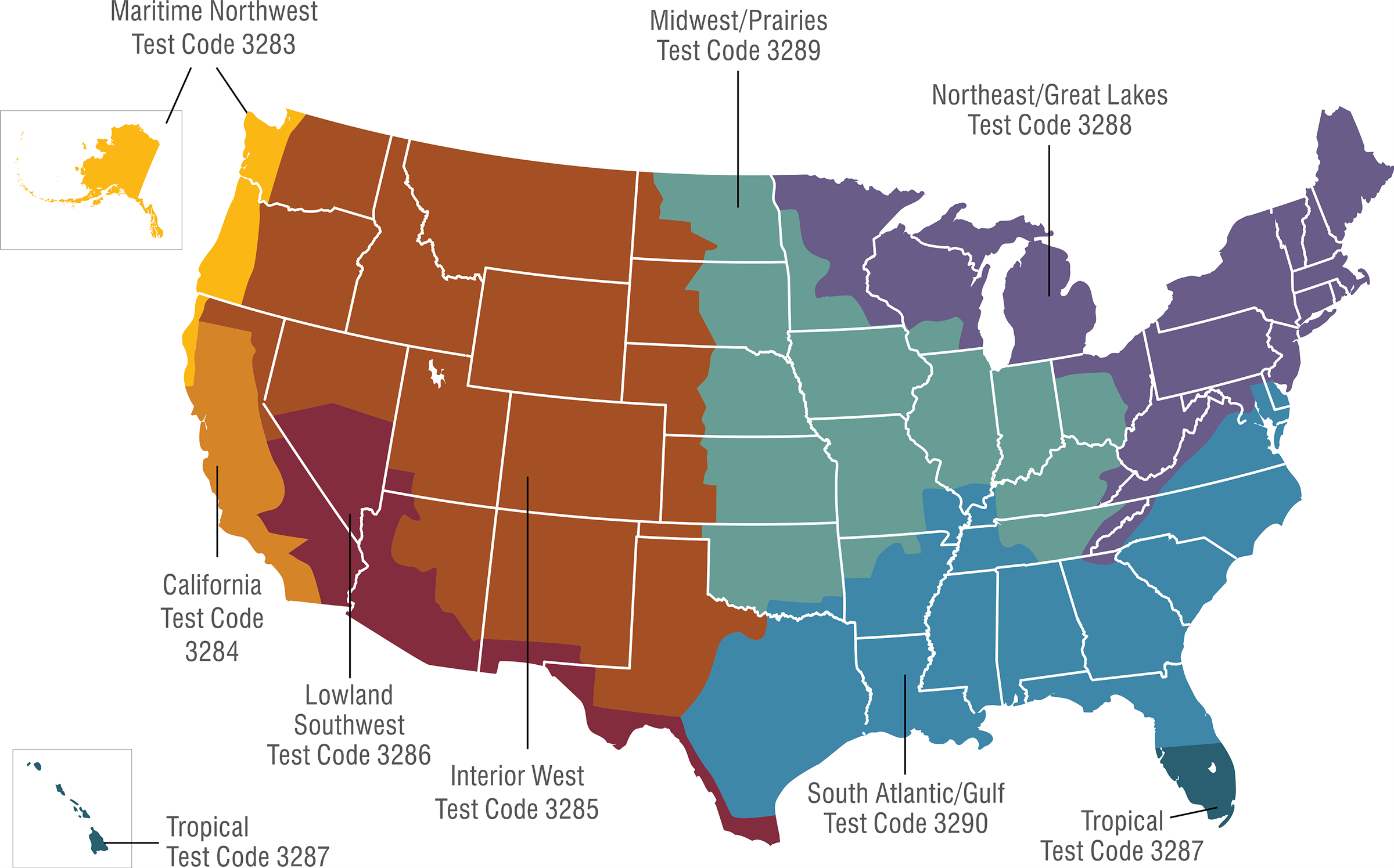 US map with labelled IDEXX regional allergen zones