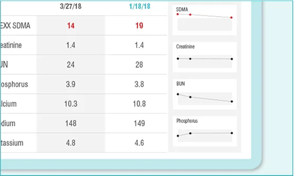 VetConnect Plus diagnostic values being compared across two dates.