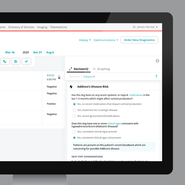 Screenshot of VetConnect PLUS Addison's Disease IDEXX DecisionIQ feature.