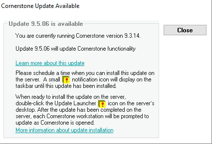 Screenshot of Cornerstone upgrade available.