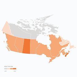 Map of Canada parasite prevalence.