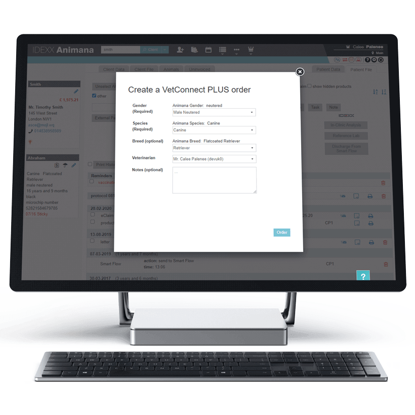 IDEXX Reference Laboratories integration with IDEXX Animana displayed on desktop