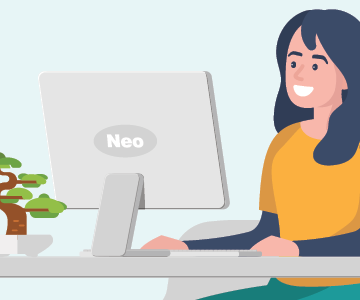 Happy female veterinarian using Neo Software in her office.