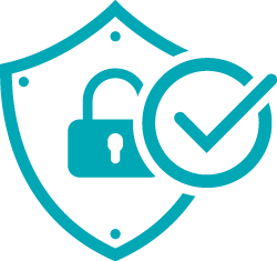 icon with a shield, lock, and checkmark representing a secure system.