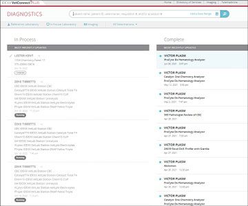 Screenshot of patient record in VetConnect PLUS.