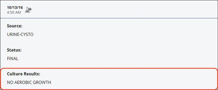 Urine culture follow up report screenshot for Reese case study