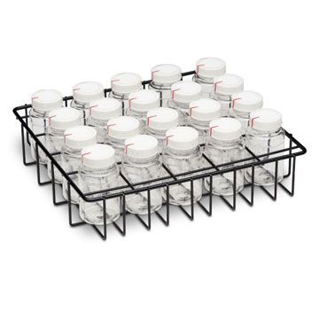 Coated wire rack with a 20 vessel capacity.