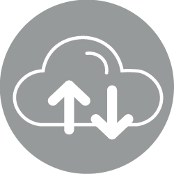 Cloud icon with arrows going up and down on gray background.