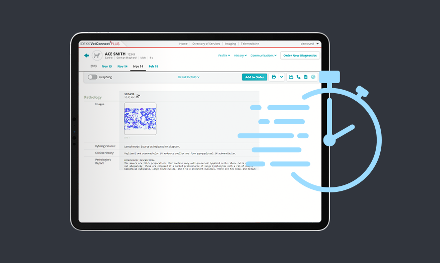 Pathology report on iPad in 2 hours or less with IDEXX Digital Cytology and VetConnect PLUS.