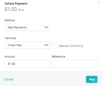 Neo Software payments screen.