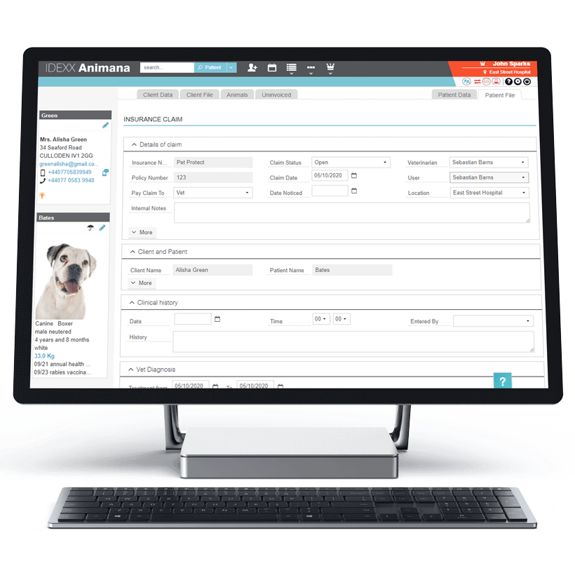 IDEXX Animana eClaims on desktop