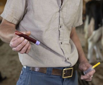 Man holding blood sample.