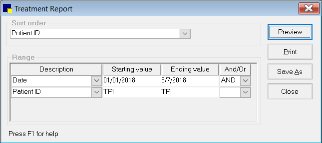 Screenshot of patient treatment report in Cornerstone