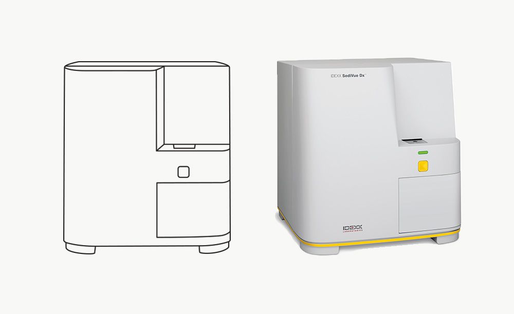 Line art and image of SediVue Dx analyzer.