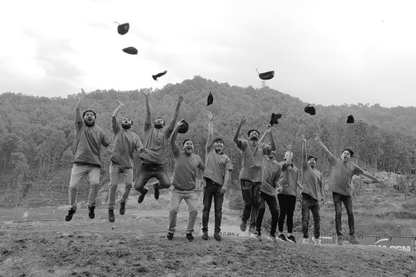 A group of people celebrating.