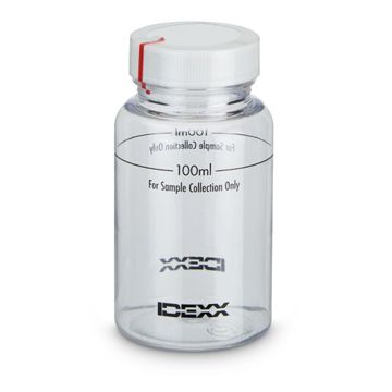 120 mL sample vessel with 100 mL fill line and tamper-evident shrink band
