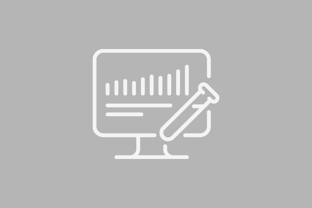 Graphic icon of a desktop with graph and a test tube.