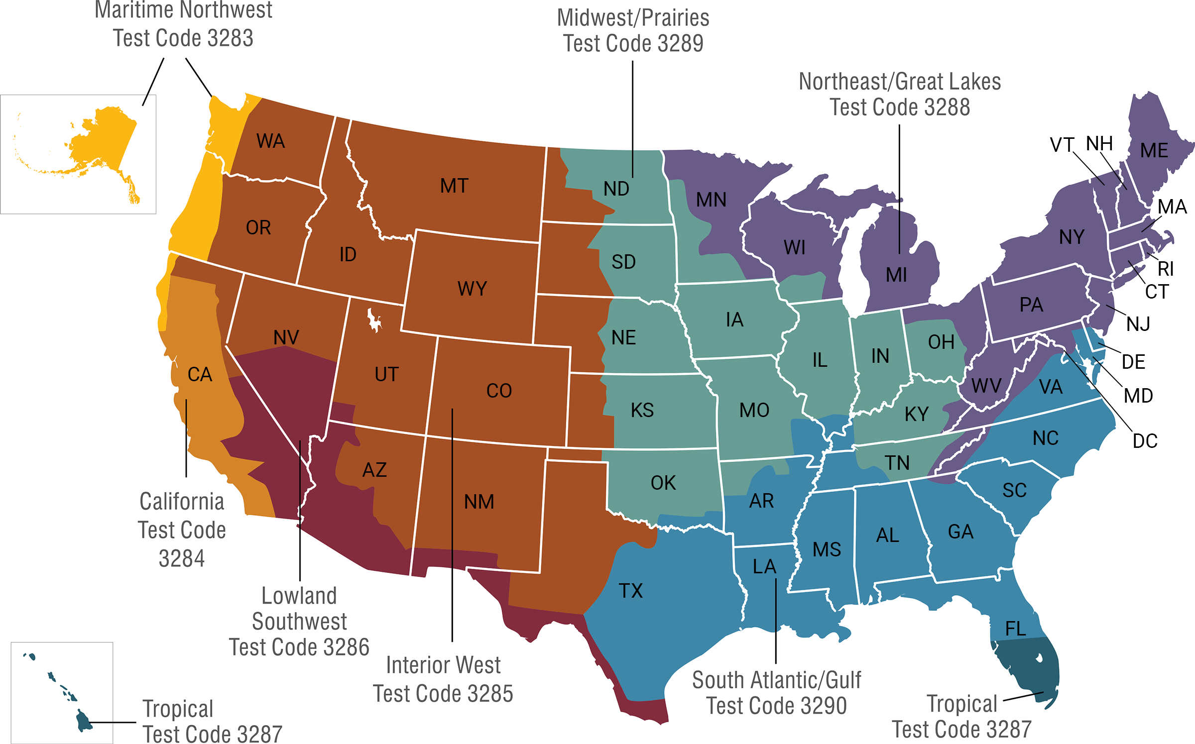 US map with labelled IDEXX regional allergen zones