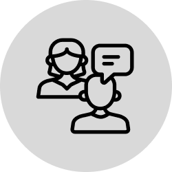 Gray icon of two people talking.